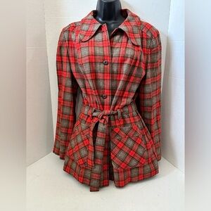 VINTAGE Pendleton Red and Brown Plaid Trench Coat GUC L